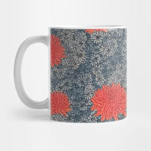 Red and Grey Chrysanthemum Pattern Mug